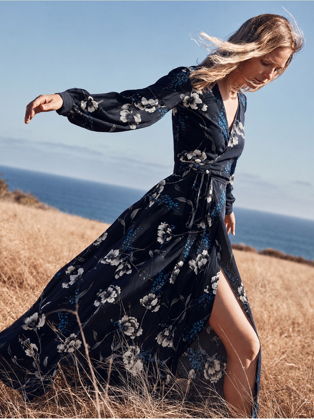Christy Dawn The Bergen Dress Midnight Floral Size XS Wrap Maxi Blue Floral